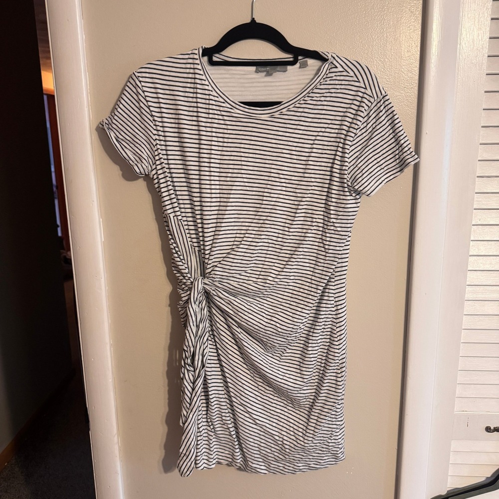 Vince Womens White and Black Striped Knot Tunic Top SZ XS